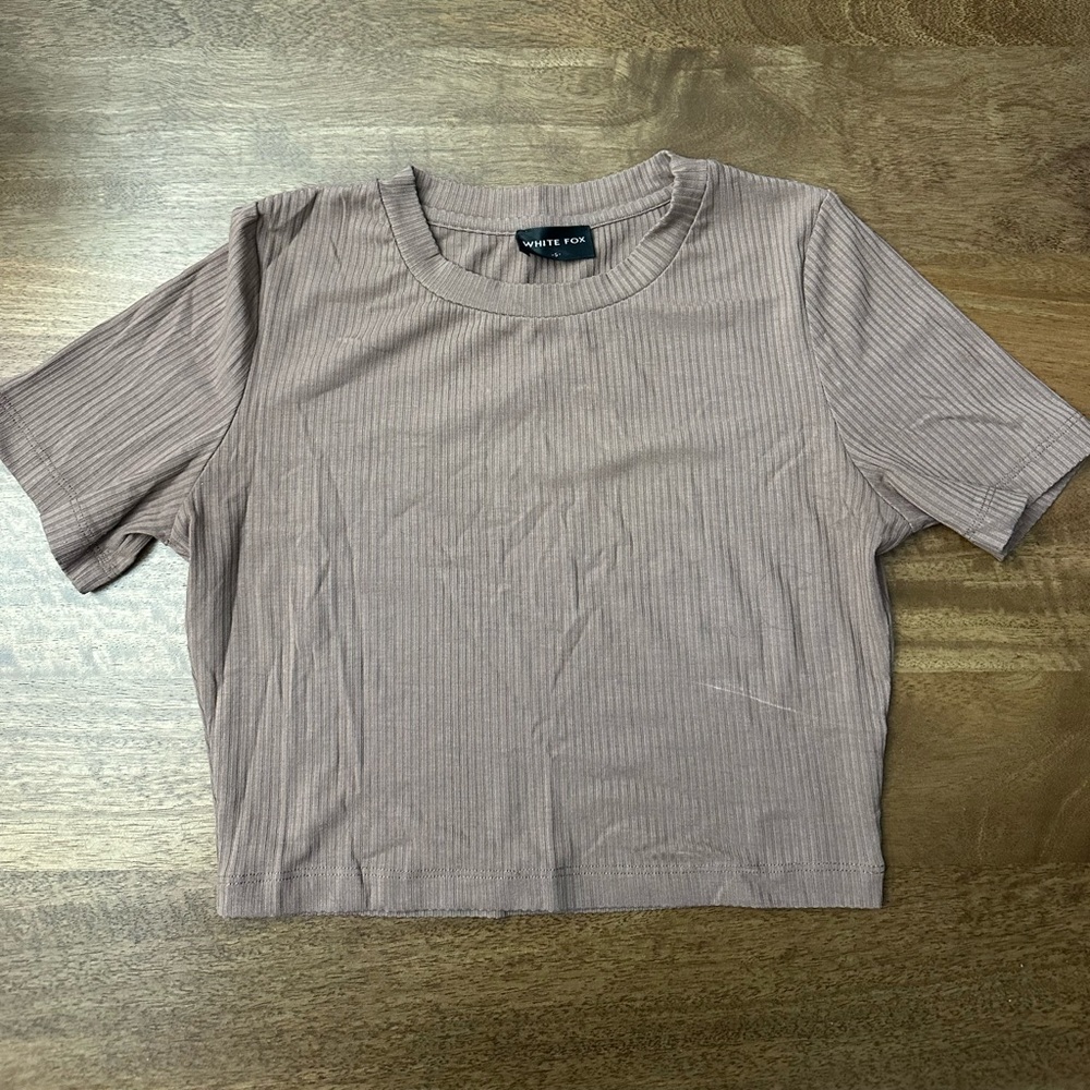 Ribbed Brown Short Sleeve Top